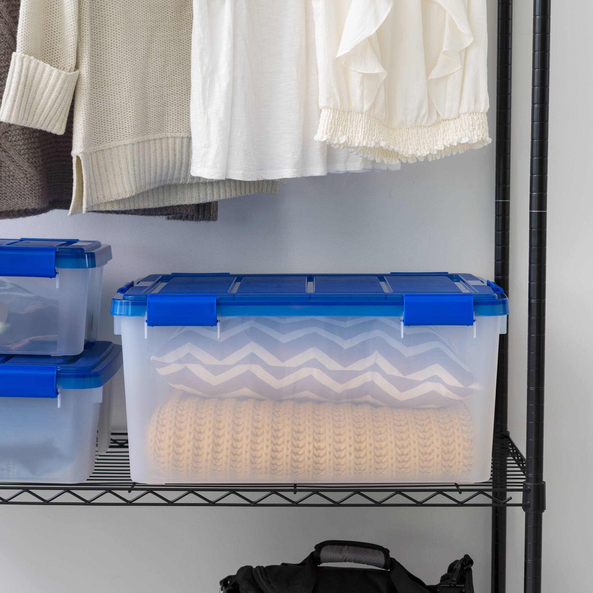 IRIS® 60qt. Clear Ultimate Box with Blue Buckle Lid